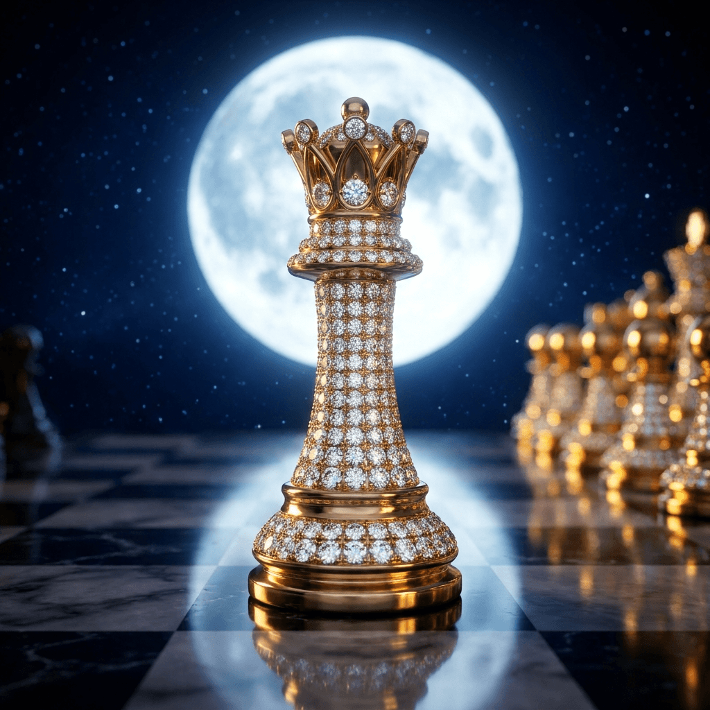 Pieza de ajedrez Reine en oro y diamantes